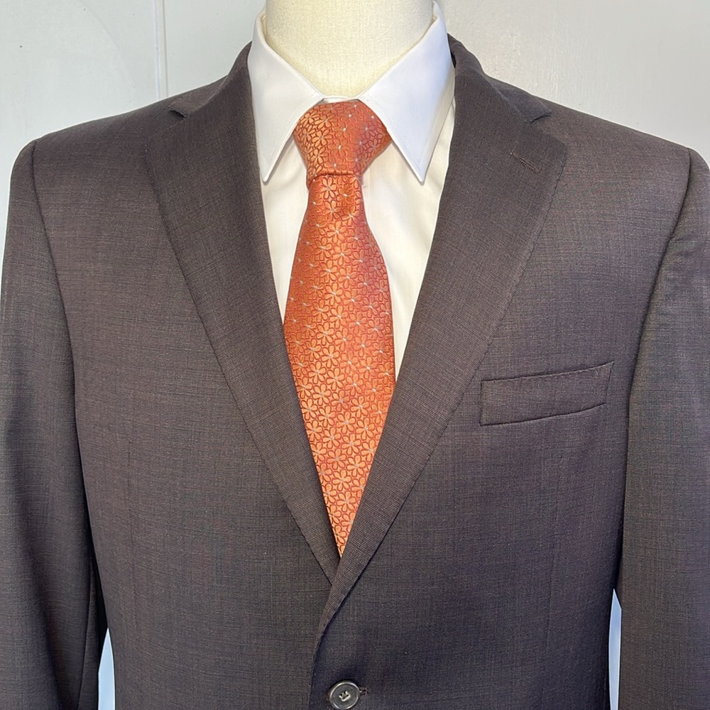 -Jack Victor Collection Hand Stitched Super 120s Wool Brown Blazer Men's 42 Long